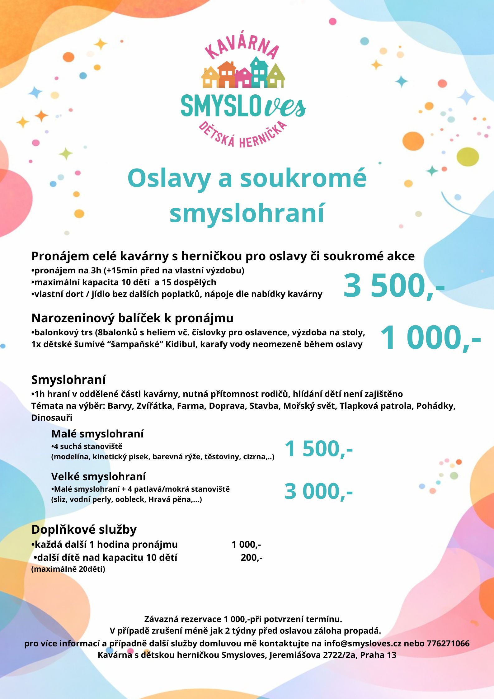 Pronájem celé kavárny s herničky pro oslavy či soukromé pronájem na 3h (15min před ns výzdobu a max 15min po na úklid)